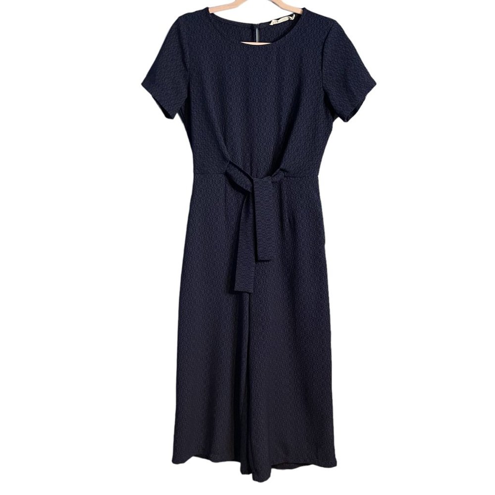 Lulu's Main Thing Navy Blue Tie-Front Short Sleeve Culotte Jumpsuit Size Small